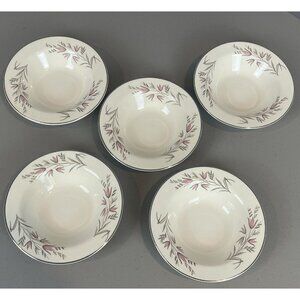 Edwin Knowles Park Lane 5 Rim Bowls Pink Flowers 6 3/8" Cereal Vtg Mid Century